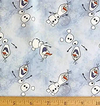Disney Frozen Olaf Tossed on Light Blue Cotton Fabric - 18