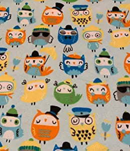 Owls Hats Flannel Fabric