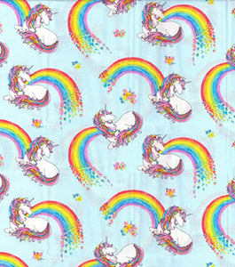 Unicorns and Rainbows Light Blue Cotton Fabric