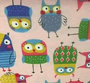 Owls Pink Flannel Fabric