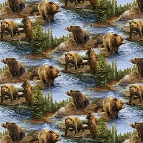 Wild Wings Scenics Not to be Trifled With Grizzly Bears Cotton Fabric