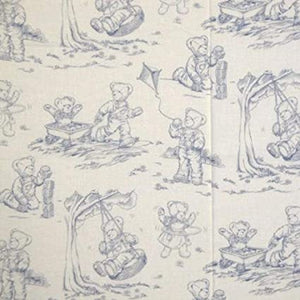 Teddy Bears Blue and White Cotton Fabric