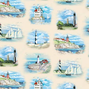 Lighthouse "Beacon of Light Cream" Cotton Fabric