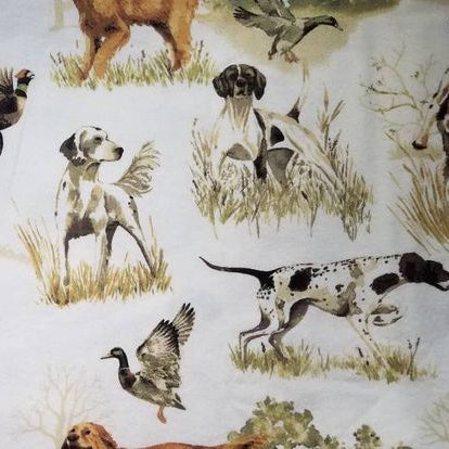 Hunting Dogs White Flannel Fabric
