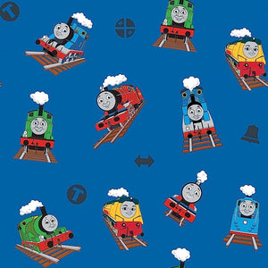 Thomas & Friends All Aboard Main in Blue Cotton Fabric