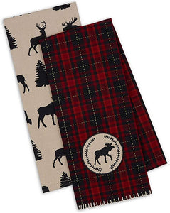 Design Imports Moose Woods Dish Towel Set of 2 Cotton 18 Inch by 28 Inch