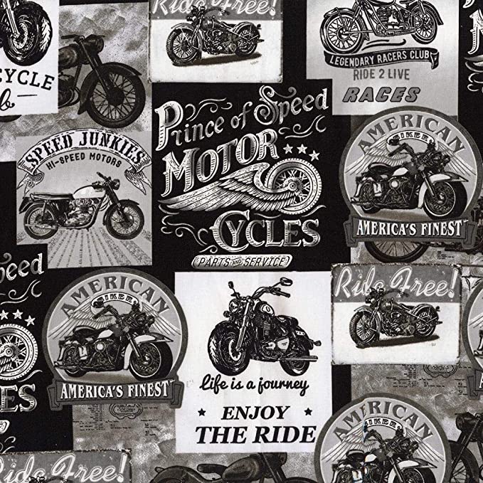 Prince of Speed Motorcycles Grey Cotton Fabric