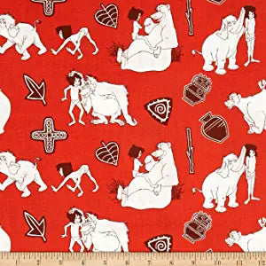 The Jungle Book Line Art Red Cotton Fabric