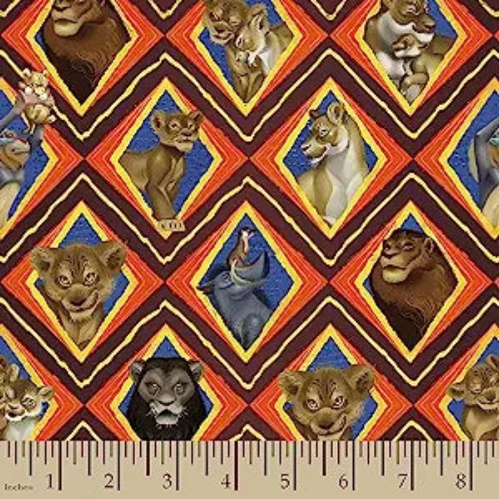 Lion King Diamonds Orange Cotton Fabric