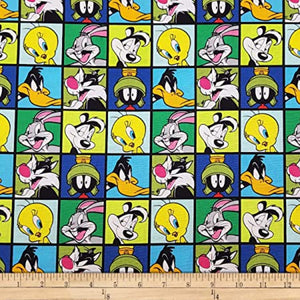 Looney Tunes Character Blocks Blue 44" Wide Cotton Fabric