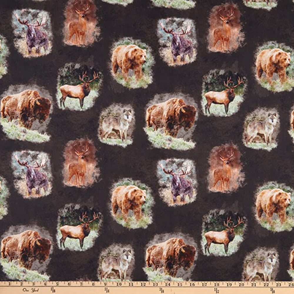 Wildlife Nature's Window Charcoal Cotton Fabric
