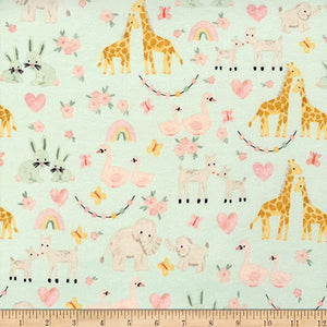 Baby Girl Animals 43"/44"W Mint Flannel Fabric