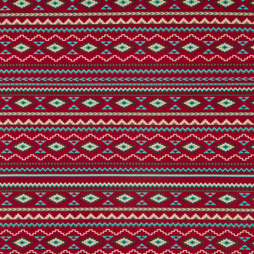 Red Southwest Striped Cotton Calico Fabric