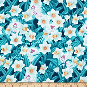 Glow in The Dark Pixies & Petals Pixies & Daffodils Green/White Cotton Fabric
