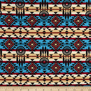 Native Dream Catcher Turquoise  Cotton Fabric
