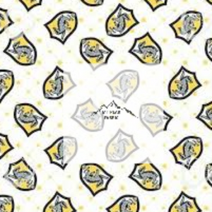 Great for any fan of the wonderful world of witchcraft and wizarding. This 100% cotton fabric is perfect for quilting, apparel, and many other sewing or crafting projects. This print features the house shield of Hufflepuff on a white background. 