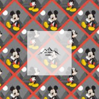 Great for any fan of the classic Disney Mickey . This 100% cotton fabric is perfect for quilting, apparel, and many other sewing or crafting projects. This print features Mickey in a red lined diamond on a grey background. Sold by the yard and half yard increments.