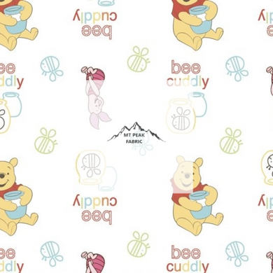 Great for any fan of Winnie the Pooh. This 100% cotton fabric is perfect for quilting, apparel, and many other sewing or crafting projects. This print features Pooh holding a pot of honey on a white background. Sold by the yard and half yard increments.