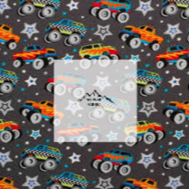 Great for any fan of Monster Trucks. This 100% flannel/cotton fabric is perfect for quilting, apparel, and many other sewing or crafting projects. This print features a variety of monster trucks on a grey background. Sold by the yard and half yard increments.