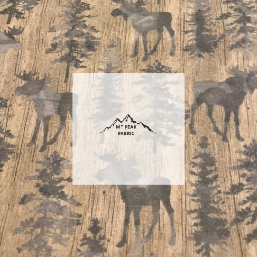 Great for anyone who loves moose. This 100% flannel/cotton fabric is perfect for quilting, apparel, and many other sewing or crafting projects. This print features moose and trees on a tan background. Sold by the yard and half yard increments.