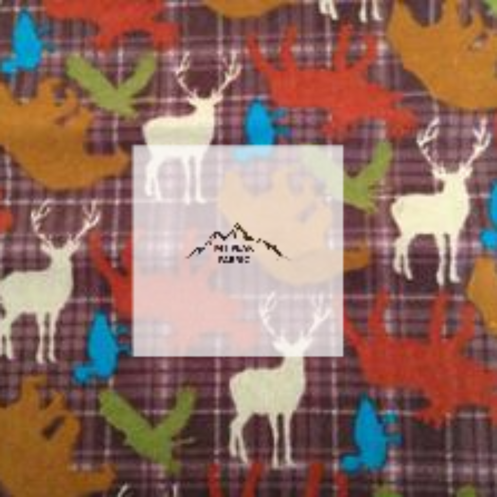 Great for anyone who loves wildlife. This 100% flannel/cotton fabric is perfect for quilting, apparel, and many other sewing or crafting projects. This print features a variety of colorful silhouettes wildlife on a plaid brown background. Sold by the yard and half yard increments.