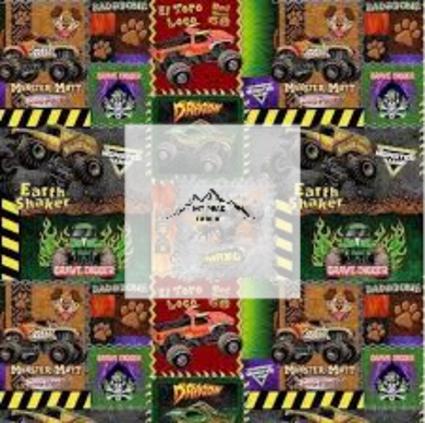 Great for any project that is monster truck themed. This 100% cotton fabric is perfect for quilting, apparel, and many other sewing or crafting projects. This print features a patchwork of Monster Jam trucks. Sold by the yard and half yard increments.