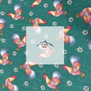 Great for any project that is rooster themed. This 100% cotton fabric is perfect for quilting, apparel, and many other sewing or crafting projects. This print features roosters on a green background. Sold by the yard and half yard increments. 