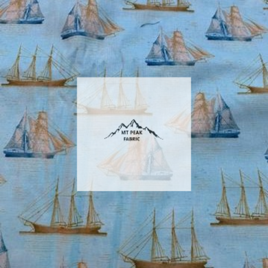 Great for any fan of vintage schooners. This 100% cotton fabric is perfect for quilting, apparel, and many other sewing or crafting projects. This print features a collage of vintage schooners. Sold by the yard and half yard increments.