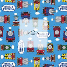 Load image into Gallery viewer, Great for any fan of Thomas the Train. This 100% cotton fabric is perfect for quilting, apparel, and many other sewing or crafting projects. This print features Thomas the Train on a blue background. Sold by the yard and half yard increments. This fabric is measured and cut from the bolt in a continuous length.
