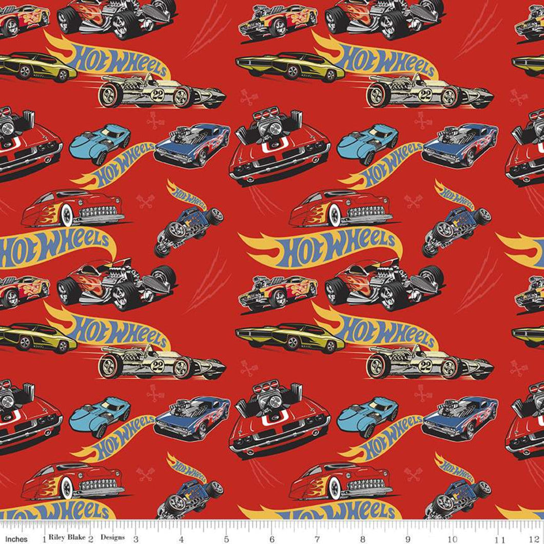 Hot Wheels Classic Car Toss Red Cotton Fabric