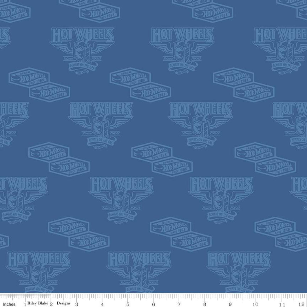 Hot Wheels Classic Vintage Decals Blue Cotton Fabric