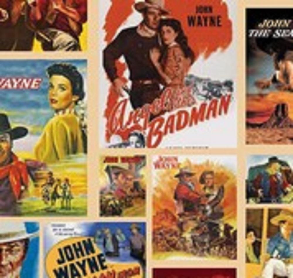 John Wayne Tan Film Posters Cotton Fabric- 1/2 YARD PRECUT
