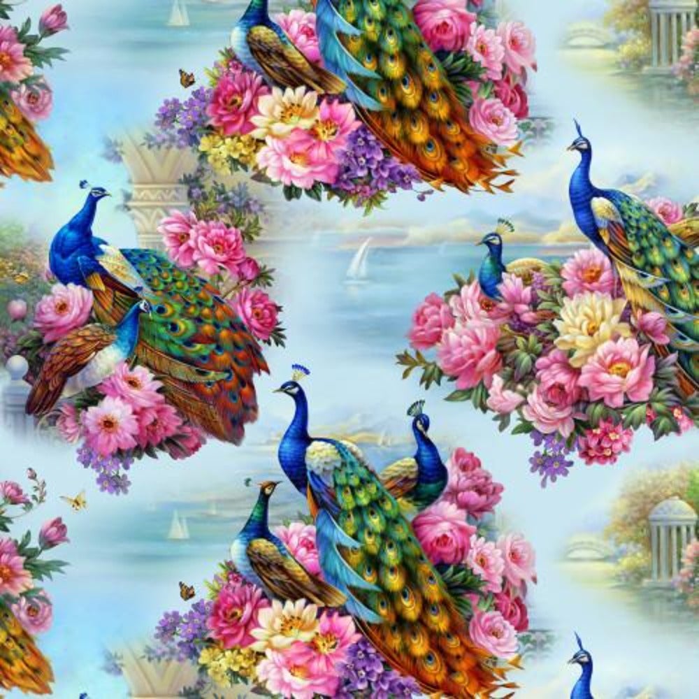 Peacock Flowers Cotton Fabric