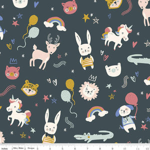 Salt and Honey Party Animals 43"/44"W  Dark Teal Flannel Fabric