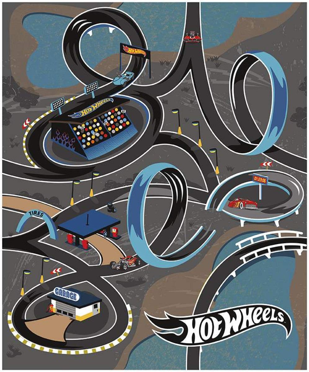 Hot Wheels Classic Race Track Canvas Blue Panel Fabric