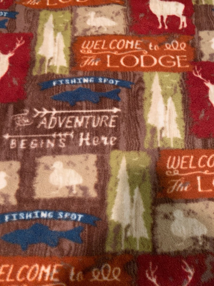 Rustic Welcome Lodge Cabin Fleece Fabric
