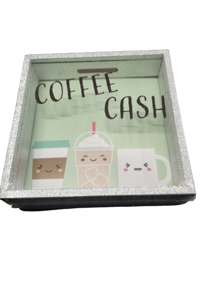MDF Inspirational Glitter Money Bank- Coffee Cash