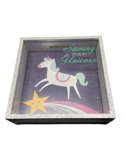 MDF Inspirational Glitter Money Bank- Saving For a Unicorn