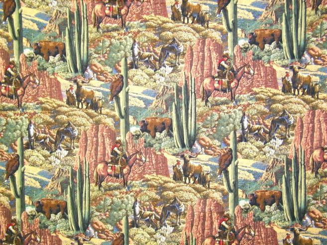 Western Scenic Landscape Cotton Fabric