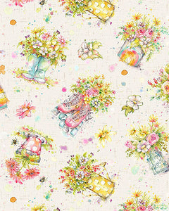 Boots & Blooms Cotton Fabric