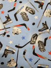 Load image into Gallery viewer, Handmade Blanket, Burp Rag/ Security Blanket, and Bib Hockey Mook Blue
