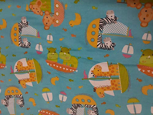 Baby Animals Sailboats Flannel Fabric