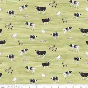 Barn Quilts Animals Green Cotton Fabric