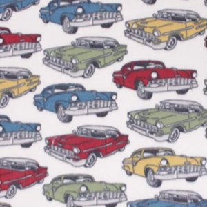 Classic Cars White Fleece Fabric