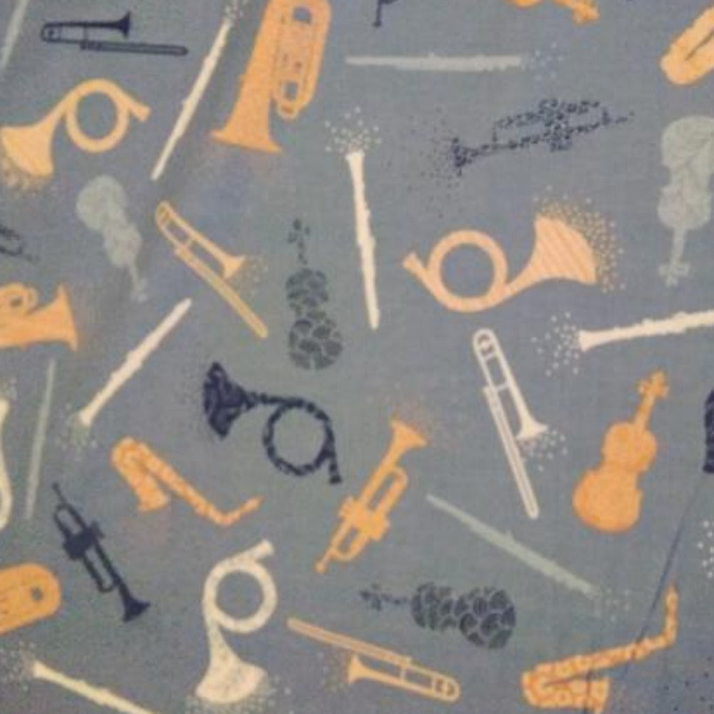 Instruments Blue Cotton Fabric