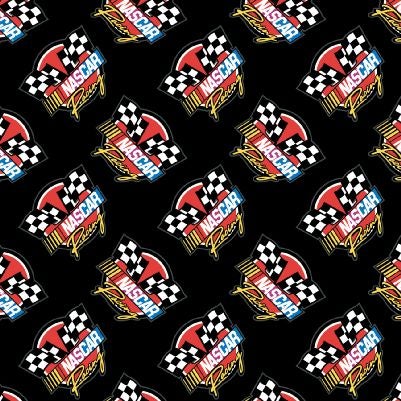 NASCAR Retro Racing Black Cotton Fabric