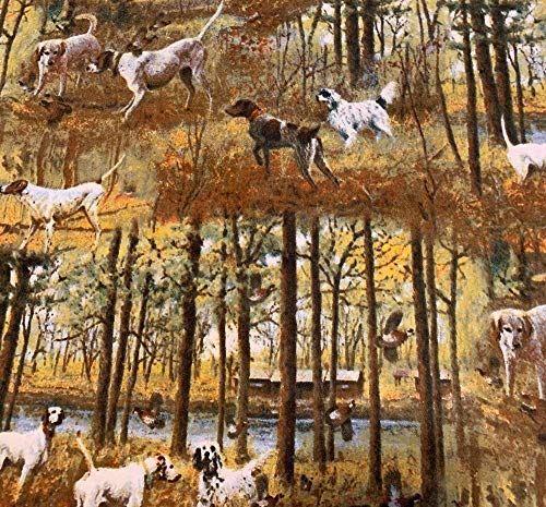 Hunting Dogs Trees Flannel Fabric