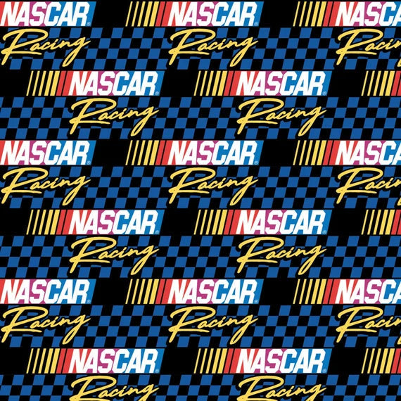 NASCAR Racing checker blue Cotton Fabric
