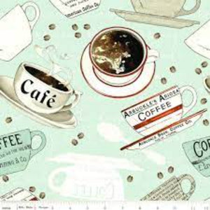 Coffee Chalk 43"/44" W Aqua Cotton Fabric