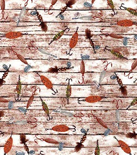 Fishing Lures Wood Flannel Fabric